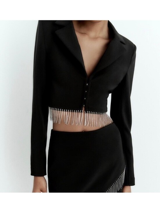 Anthropologie Jackets & Blazers - EE:some Silver Rhinestone Grunge Revival Fringe Mob Wife Crop Blazer size small